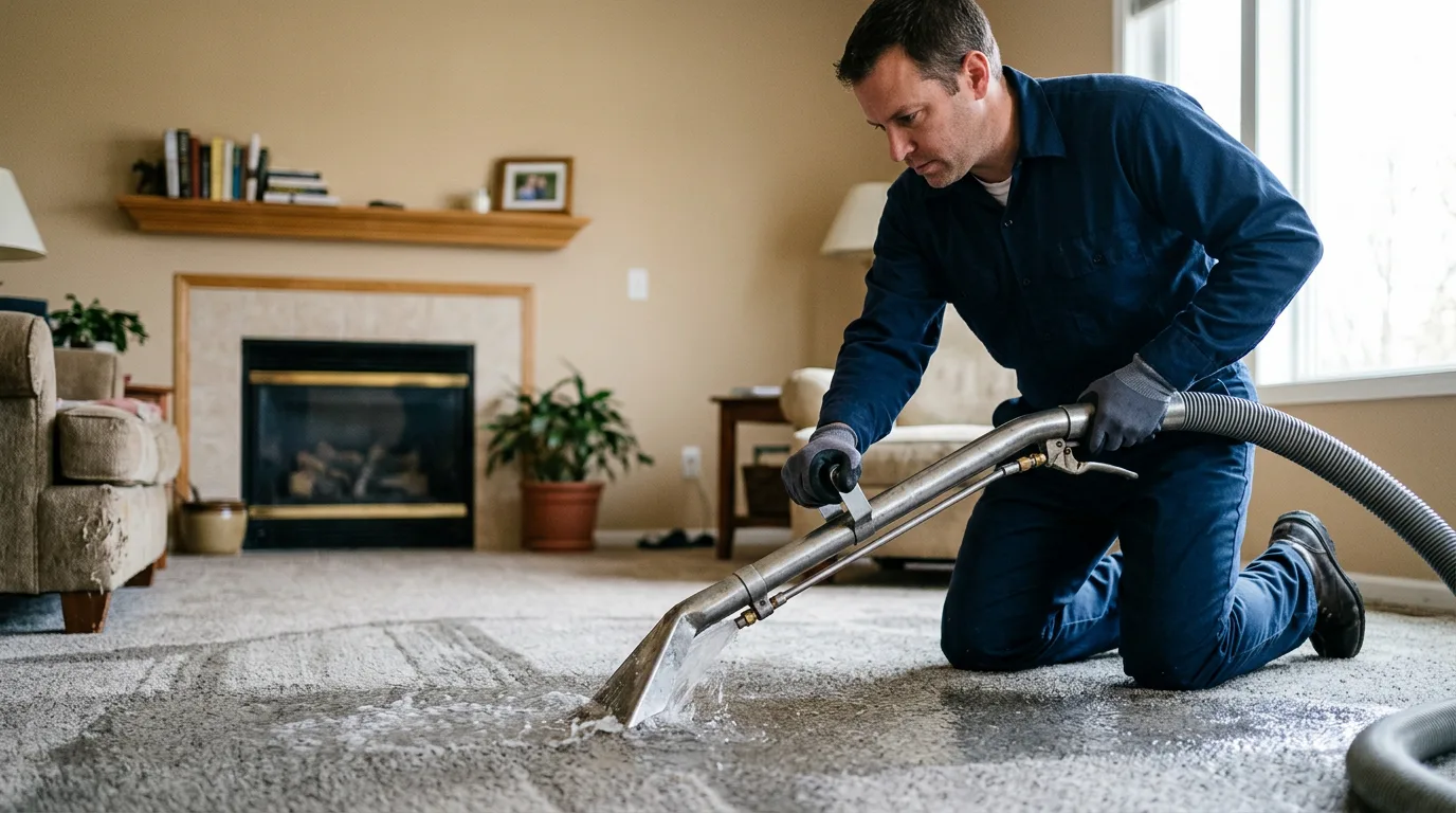 Water damage restoration technician working near Rudy, AR